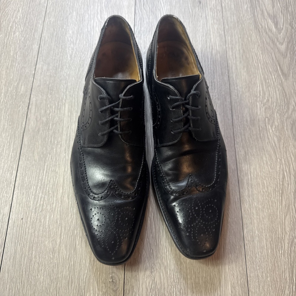 Magnanni Men's Shoes 9.5 Oxford Wing Tip Black On Black Formal Made In Spain